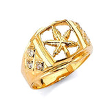White CZ Marijuana Mens Ring in 14K Gold