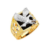Onyx Eagle Mens Ring in 14K Two-Tone Gold