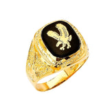 Onyx Eagle Mens Ring in 14K Gold