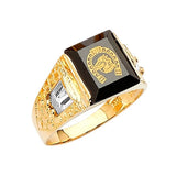 Black CZ Horse Mens Ring in 14K Two-Tone Gold