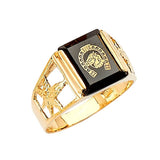 Black CZ Horse Mens Ring in 14K Gold