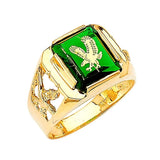 Green CZ Eagle Mens Ring in 14K Gold