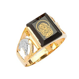 Black CZ Jesucristo Center-Stone Mens Ring in 14K Two-Tone Gold