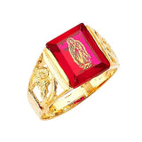 Red CZ Guadalupe Center-Stone Mens Ring in 14K Gold