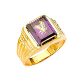 Purple CZ Eagle Mens Ring in 14K Gold
