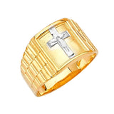 Crucifix Mens Ring in 14K Two-Tone Gold