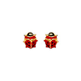 Lady Bug Stud Earrings with Red & Black Enamel in 14K Gold and Screw Backing