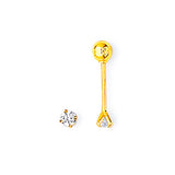 Solitaire Stud Earrings with White CZ in 14K Gold and Screw Backing