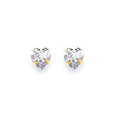 Heart Solitaire Stud Earrings with White CZ in 14K Gold and Screw Backing