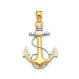 Anchor Mens Pendant in 14K Two-Tone Gold
