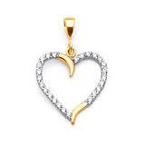 White CZ Heart Ladies Pendant in 14K Two-Tone Gold