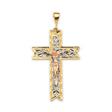 Crucifix Pendant in 14K Tri-Color Gold