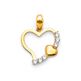White CZ Heart Ladies Pendant in 14K Gold