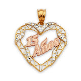 Heart Quinceañera Pendant in 14K Tri-Color Gold