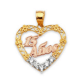 White CZ Heart Quinceañera Pendant in 14K Two-Tone Gold
