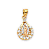 White CZ Guadalupe Ladies Pendant in 14K Tri-Color Gold