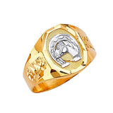 Horse Mens Ring in 14K Two-Tone Gold