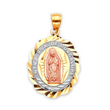 Guadalupe Quinceañera Pendant in 14K Tri-Color Gold
