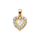 White CZ Heart Quinceañera Pendant in 14K Two-Tone Gold