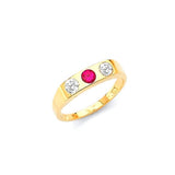 Red & White CZ Kids Ring in 14K Gold
