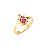 Red CZ Turtle Kids Ring in 14K Gold