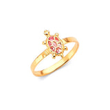 Pink CZ Turtle Kids Ring in 14K Gold