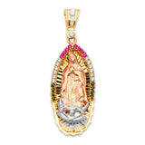 Green, White & Red CZ Guadalupe Ladies Pendant in 14K Tri-Color Gold