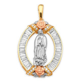 White CZ Guadalupe Ladies Pendant in 14K Tri-Color Gold