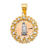 White CZ Guadalupe Ladies Pendant in 14K Tri-Color Gold