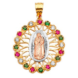Green, White & Red CZ Guadalupe Ladies Pendant in 14K Tri-Color Gold