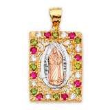Green, White & Red CZ Guadalupe Ladies Pendant in 14K Tri-Color Gold