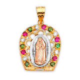 Green, White & Red CZ Guadalupe Ladies Pendant in 14K Tri-Color Gold