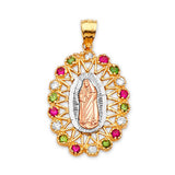 Green, White & Red CZ Guadalupe Ladies Pendant in 14K Tri-Color Gold