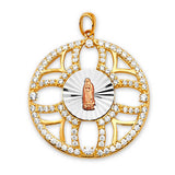 White CZ Guadalupe Ladies Pendant in 14K Tri-Color Gold
