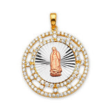 White CZ Guadalupe Ladies Pendant in 14K Tri-Color Gold