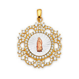 White CZ Guadalupe Ladies Pendant in 14K Tri-Color Gold