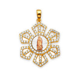 White CZ Guadalupe Ladies Pendant in 14K Tri-Color Gold