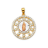 White CZ Guadalupe Ladies Pendant in 14K Tri-Color Gold