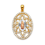 White CZ Guadalupe Ladies Pendant in 14K Tri-Color Gold