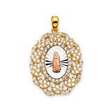 White CZ Guadalupe Ladies Pendant in 14K Tri-Color Gold