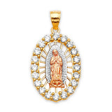White CZ Guadalupe Ladies Pendant in 14K Tri-Color Gold