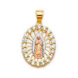 White CZ Guadalupe Ladies Pendant in 14K Tri-Color Gold