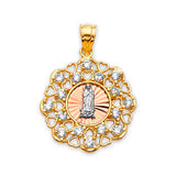 White CZ Guadalupe Ladies Pendant in 14K Tri-Color Gold
