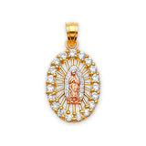 White CZ Guadalupe Ladies Pendant in 14K Tri-Color Gold