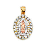White CZ Guadalupe Ladies Pendant in 14K Tri-Color Gold