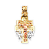 Crucifix Pendant in 14K Tri-Color Gold