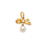 White CZ and Pearl Ladies Pendant in 14K Gold