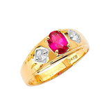 Red & White CZ Mens Ring in 14K Two-Tone Gold