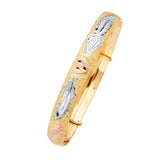 Adjustable 7"-8" Heart Ladies Bangle in 14K Tri-Color Gold