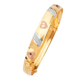 Adjustable 7"-8" Heart Ladies Bangle in 14K Tri-Color Gold